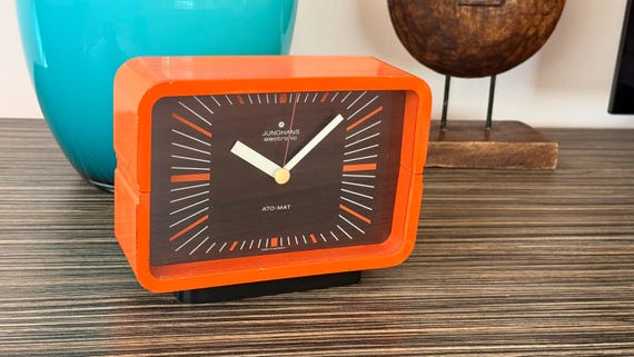 Vintage 70s Orange Junghans Ato-mat Desk Clock, Space Age Mid