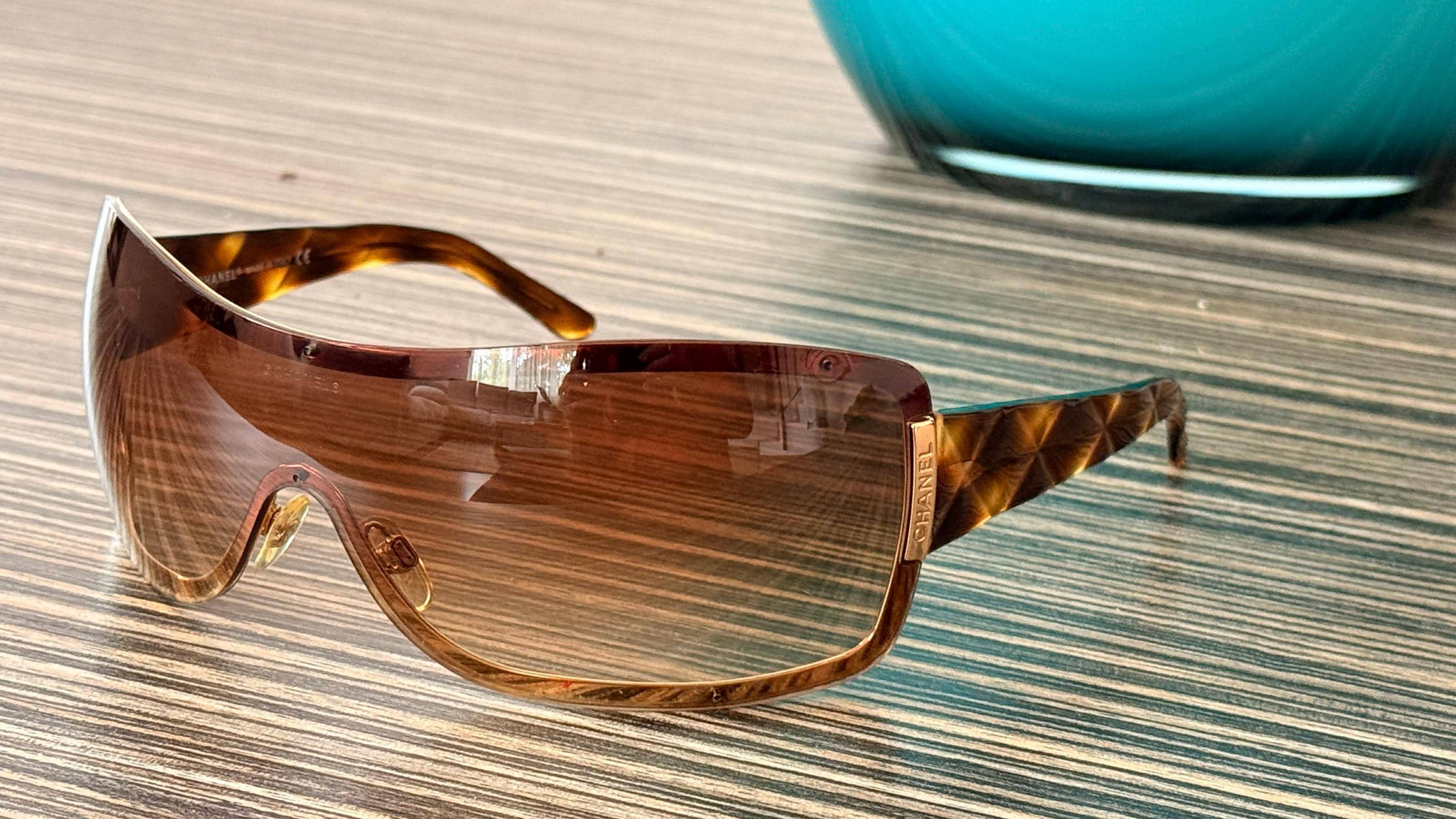 Chanel 4126 Shield Fullface Brown Sunglasses, Designer UV