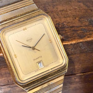 Vintage Swiss Made Quartz Tank Watch Men Cal Puw Spaceline 241 243, Classic Dress Watch, Antique Luxury Wristwatch, Gold Tone Square Dial
