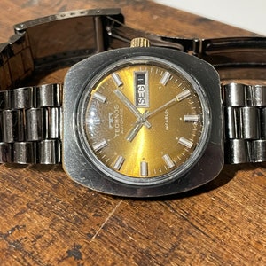 Technos Vintage Automatic Diver Watch - Day Date Gold Dial Eta 2789, Classic Luxury Timepiece for Him & Her