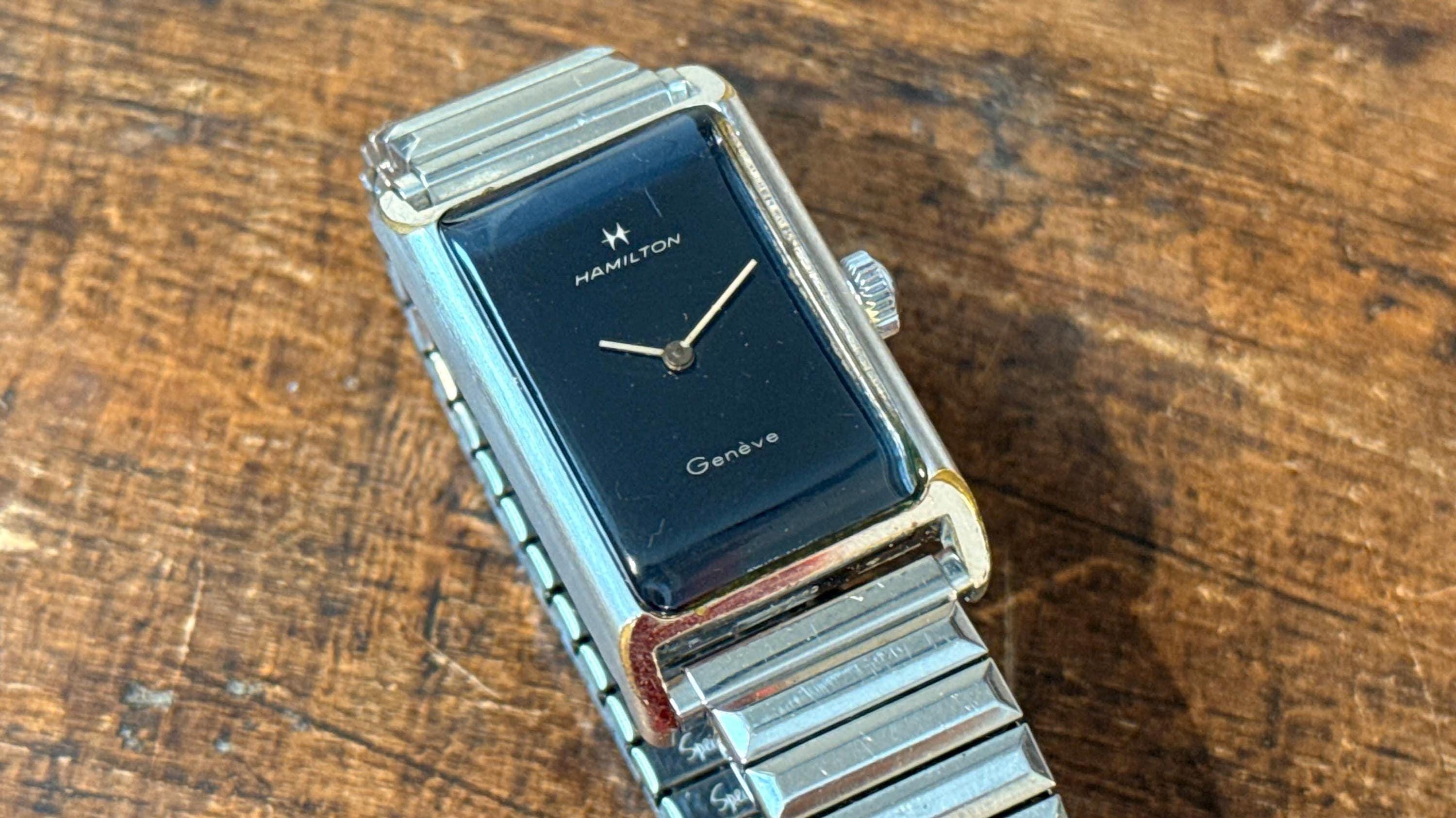 Hamilton Watch, Vintage Tank Design With Mirror Dial and Caliber