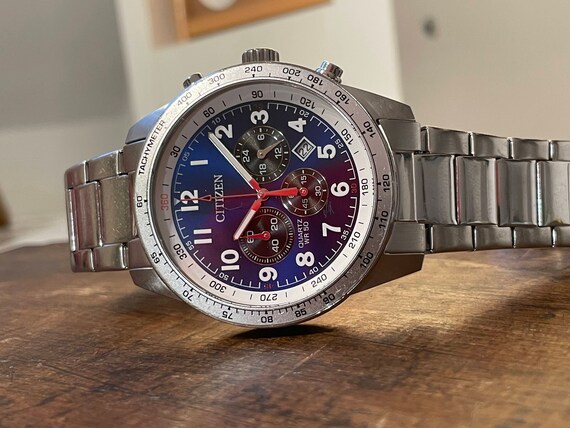 CITIZEN Quartz Blue Dial Pilot Style Chronograph Watch 0520 | Etsy
