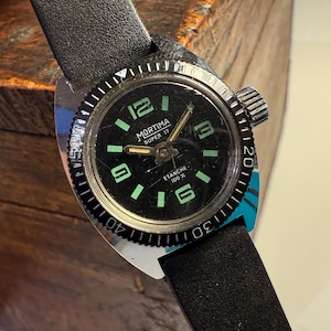 Mortima Vintage Lady Diver Watch - Mechanical Manual Wind, Bezel Submariner Style, Elegant Timepiece for Women ZRC strap swiss