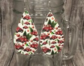 Vintage Red Truck Christmas Leather Earrings