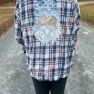 Santa Baby / Christmas Flannel/ Distressed Bleached Flannel Shirt / Bleached Flannel / Hand Bleached / Upcycled Flannel / Trendy