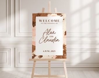 Country Wedding Welcome Sign, Boho Cowhide, Wedding Invitation, Customisable Digital Template, Minimal and Elegant.