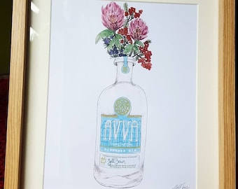 AVVA Scottish Gin, Gin, Schottland, Flasche Illustration, Botanicals, Gin Druck
