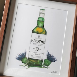 Laphroaig Whisky Print, Scottish Whisky Print, Laphroaig Gifts, Scotland Whisky, Scottish Thistles