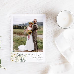 Simple, Wedding Thank You Card, Thank You Card, Personalised Thank You Card, Wedding Thank You Card with Photo, Folded Thank You Card
