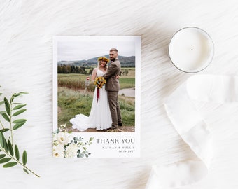 Simple, carte de remerciement de mariage, carte de remerciement, carte de remerciement personnalisée, carte de remerciement de mariage avec photo, carte de remerciement pliée