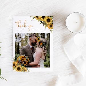 Girasole, fiore selvatico, biglietto di ringraziamento matrimonio, biglietto di ringraziamento, biglietto di ringraziamento personalizzato, biglietto di ringraziamento matrimonio con foto, grazie