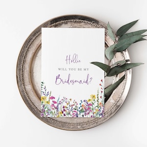 4 conceptions de cartes, Rejoignez ma tribu de mariée, Soyez ma demoiselle d’honneur, Soyez ma demoiselle d’honneur, Fille de fleurs, Proposition de fête nuptiale, Fleurs sauvages, Écossaise