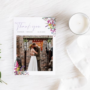 Bloom, Wild Flower, Wedding Thank You Card, Thank You Card, Personalised Thank You Card, Wedding Thank You Card with Photo, Thank You