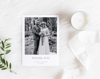 Minimaliste, carte de remerciement de mariage, carte de remerciement, carte de remerciement personnalisée, carte de remerciement de mariage avec photo, carte de remerciement pliée
