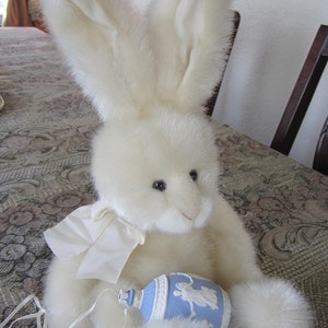 Russ Berrie  Bunny Called Sugar Puff/ Mint Condition/ Thick Long Plush In Creamy Ivory/ Adjustable 5 Inch Ears/ Washable /Child Safe