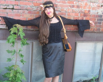 Black Leather Skirt, Pencil Skirt, 1990's New Old Stock, Deadstock,Tags Intact, Fully Lined Pencil Skirt/ Mint Condition/ Size 8/9