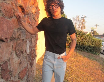 Men's Leisure Suit, Polyester Double Knit Light Blue Checked Pants & Light Blue Jacket, Like New, CLASSIC/70's Chic, Shirt 42 M Pants 32/32