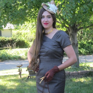 Pencil Skirt Dress,Y2K Does The 1950&#39;s by Arthur Levine ,Tweed Dress With Cap Sleeves And Criss Cross Asymmetrical Collar/Fully Lined