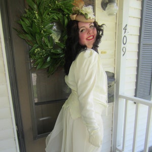 1980's Formal Dress, Wedding, Party, Satin and Chiffon, Dropped Waist, Puff Sleeve, Shoulder Pads, New Old Stock, Tags Intact USA MADE, Mint
