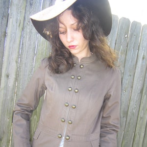 Military Jacket, Y2K Does The 1970&#39;s With This Olive Green, Brass Buttons, Double Breasted Peplum, Military  Unisex  Combed Cotton