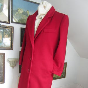 Red Wool Coat, 100% Wool & USA Made, Hand Tailored in Classic Overcoat Style, Mint PERFECT Condition, Long Ladies Dress Coat,  Apple Red !