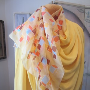 1960&#39;s  Chiffon Scarf, Nylon Chiffon ,Graphic Print ,Perfect Square Neck Scarf, Mid Century Chic, Great Condition