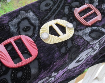 Vintage Celluloid Buckles ,Lot of Three Vintage 1930's /40's Celluloid,Lucite, Bakelite Type Buckles