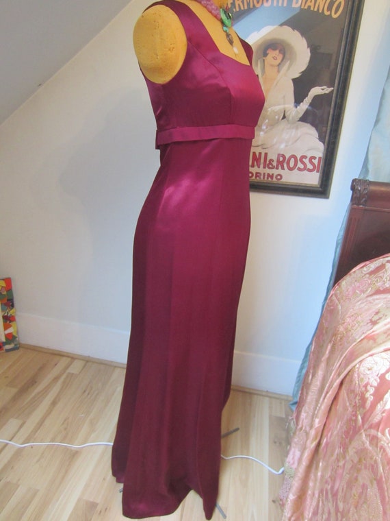 Square Neck 1980's Sleeveless Burgundy Gown, Floo… - image 3