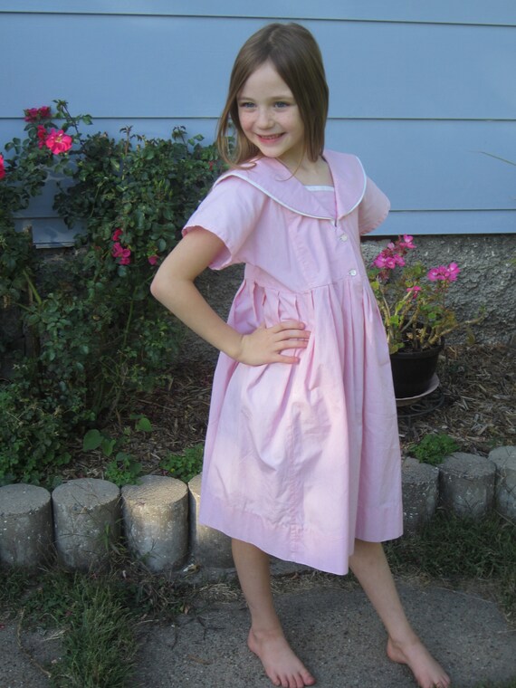 1980's Laura Ashley Pink Cotton Sailor Dress, Sail