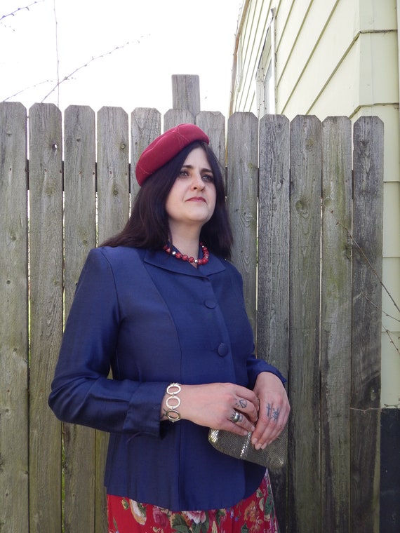 1950's Felt Beret, Mid Century Structured Red Ber… - image 3