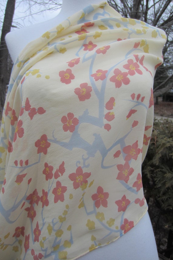 Silk Chiffon Scarves , Lot of Two, Floral On Ivor… - image 2