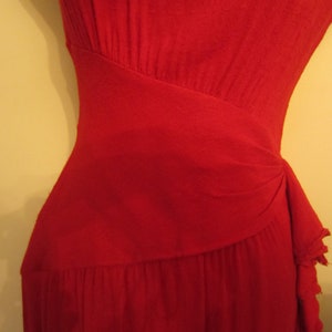1980's Summer Dress, Sexy Red Hourglass, 80's Does the 50's,Shoulder Pads, Cap Sleeve, Asymmetrical Waistband,Side Ruffle, Kick Pleat XS image 7