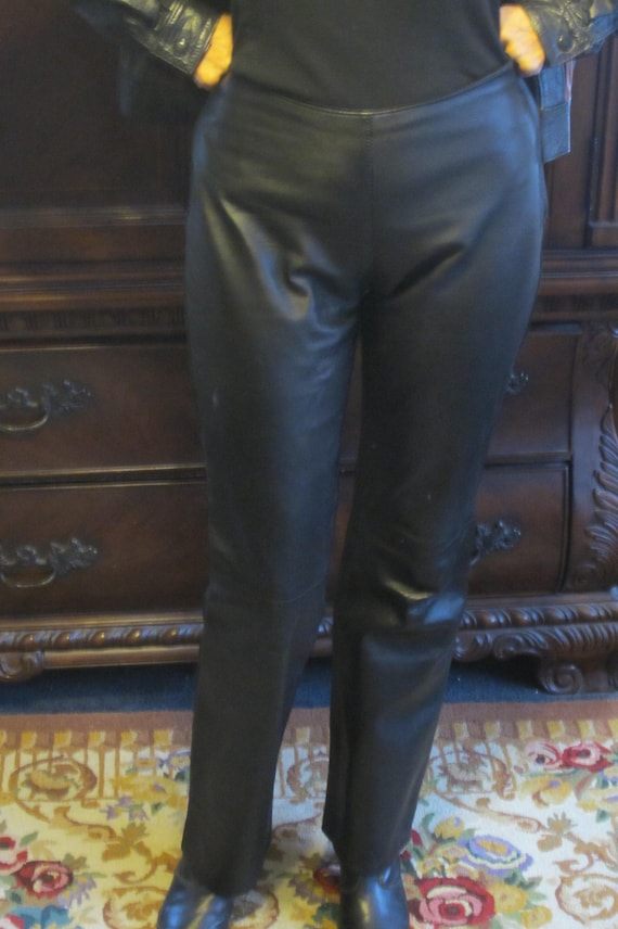 Black Leather Pant, 80's 90's Soft Lambskin,Side Zipp… - Gem