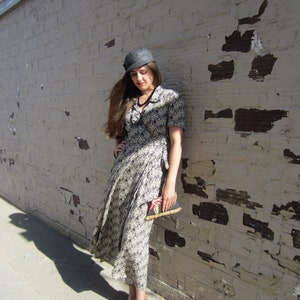 Vintage Wrap Dress , Designer Tea Length, 1990&#39;s Rayon, 1940&#39;s Style Pattern & Design