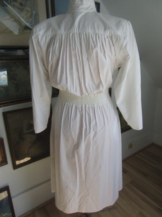 1980's Puff Sleeve Bib Ruffle Bodice White Dress, Vic… -