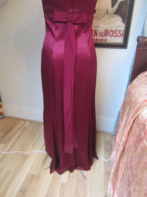 Square Neck 1980's Sleeveless Burgundy Gown, Floo… - image 8