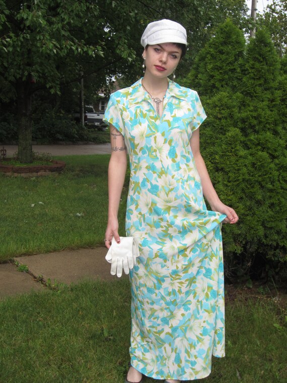 Floral Maxi Dress, Classic 1990's Dress/ Natural … - image 4