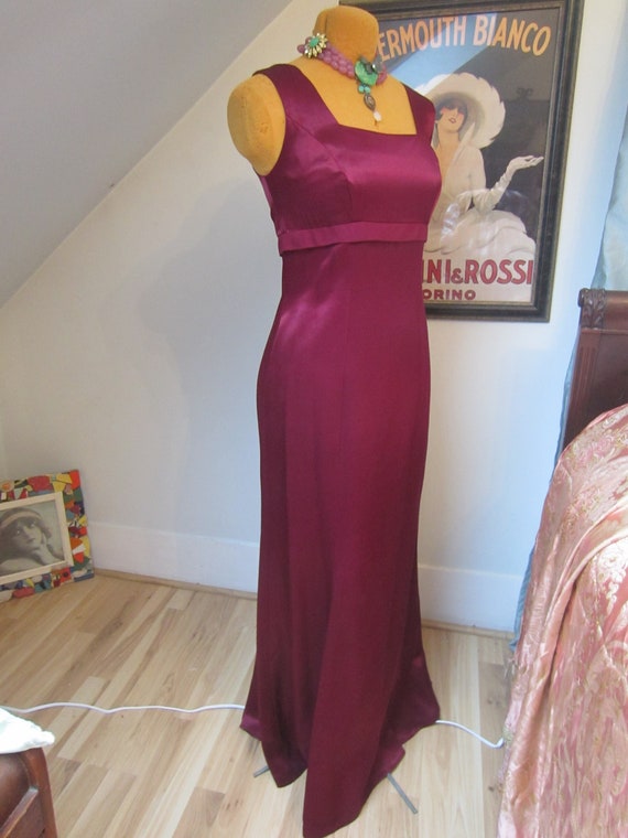 Square Neck 1980's Sleeveless Burgundy Gown, Floo… - image 1