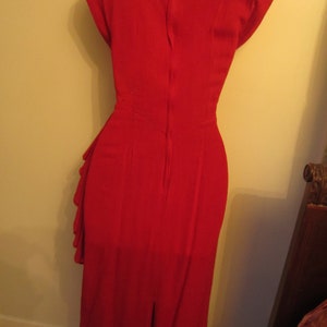 1980's Summer Dress, Sexy Red Hourglass, 80's Does the 50's,Shoulder Pads, Cap Sleeve, Asymmetrical Waistband,Side Ruffle, Kick Pleat XS image 5