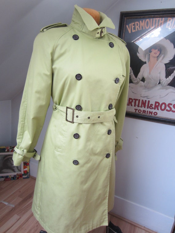 Vintage Trench Coat, Chartreuse Green,80's 90's ,… - image 3
