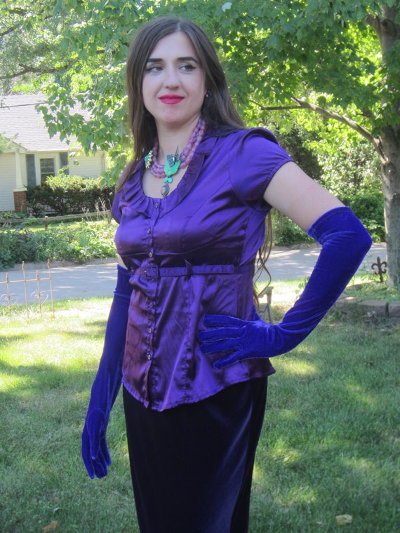 Purple Velvet Outfit, 1990's Velvet Floor Length … - image 4