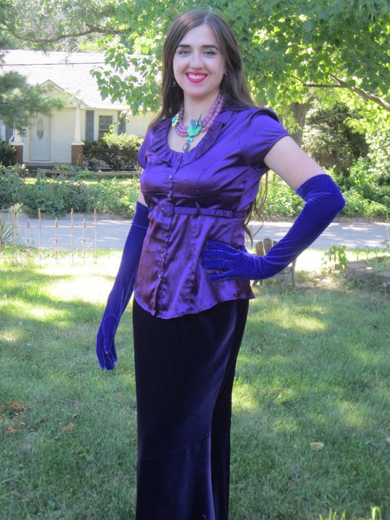 Purple Velvet Outfit, 1990's Velvet Floor Length … - image 2