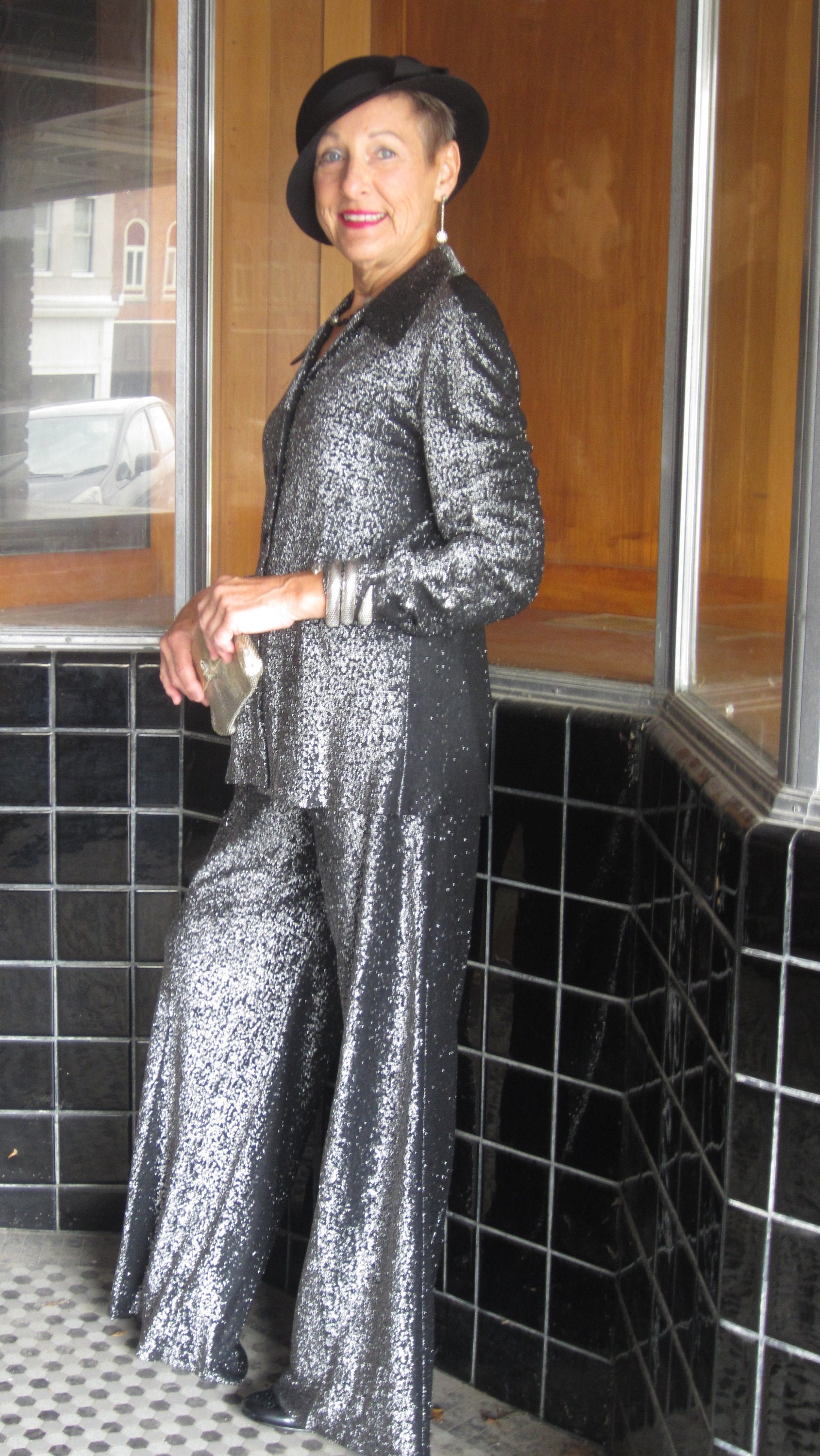 Silver Lame Pantsuit 1970's Disco Style 