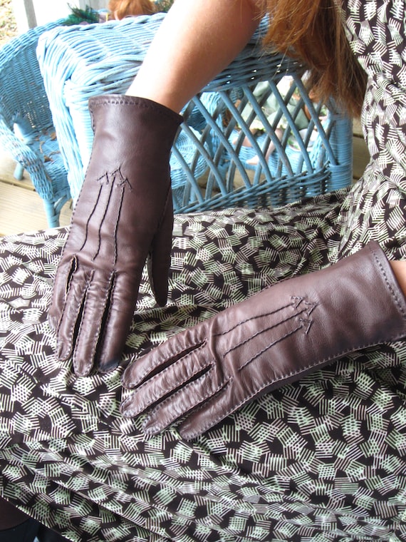 Vintage 1940's Brown Leather Dress Gloves