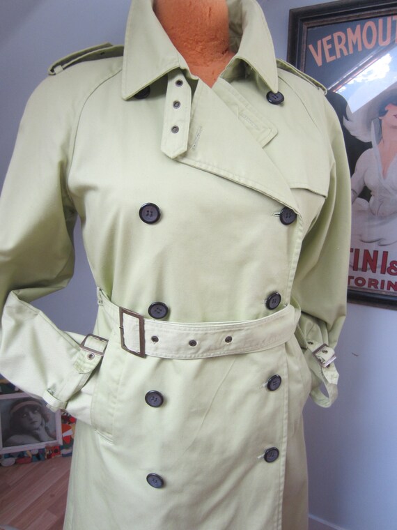 Vintage Trench Coat, Chartreuse Green,80's 90's ,… - image 5