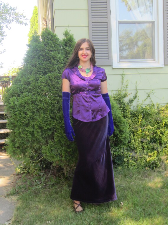 Purple Velvet Outfit, 1990's Velvet Floor Length … - image 9