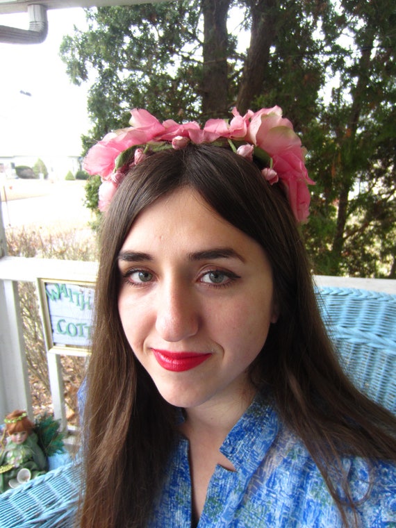 1950's Flower Fascinator, Pink Silk Flowers, Head… - image 1