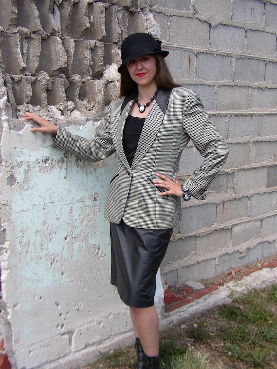 1980's Leather Suit, Vintage 80's Skirt Suit, Lea… - image 2
