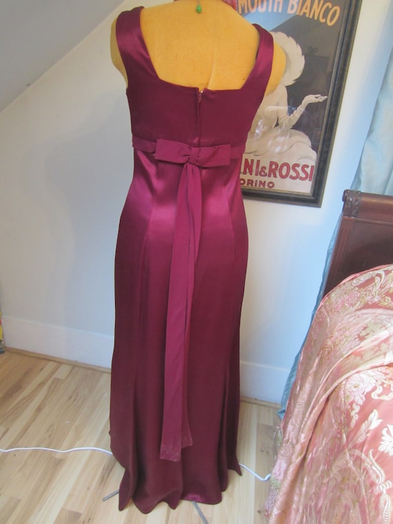 Square Neck 1980's Sleeveless Burgundy Gown, Floo… - image 5