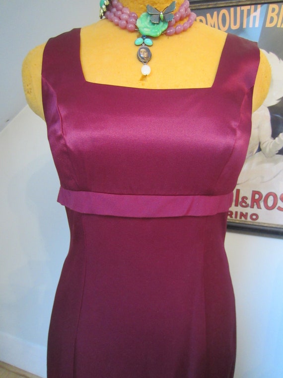Square Neck 1980's Sleeveless Burgundy Gown, Floo… - image 2